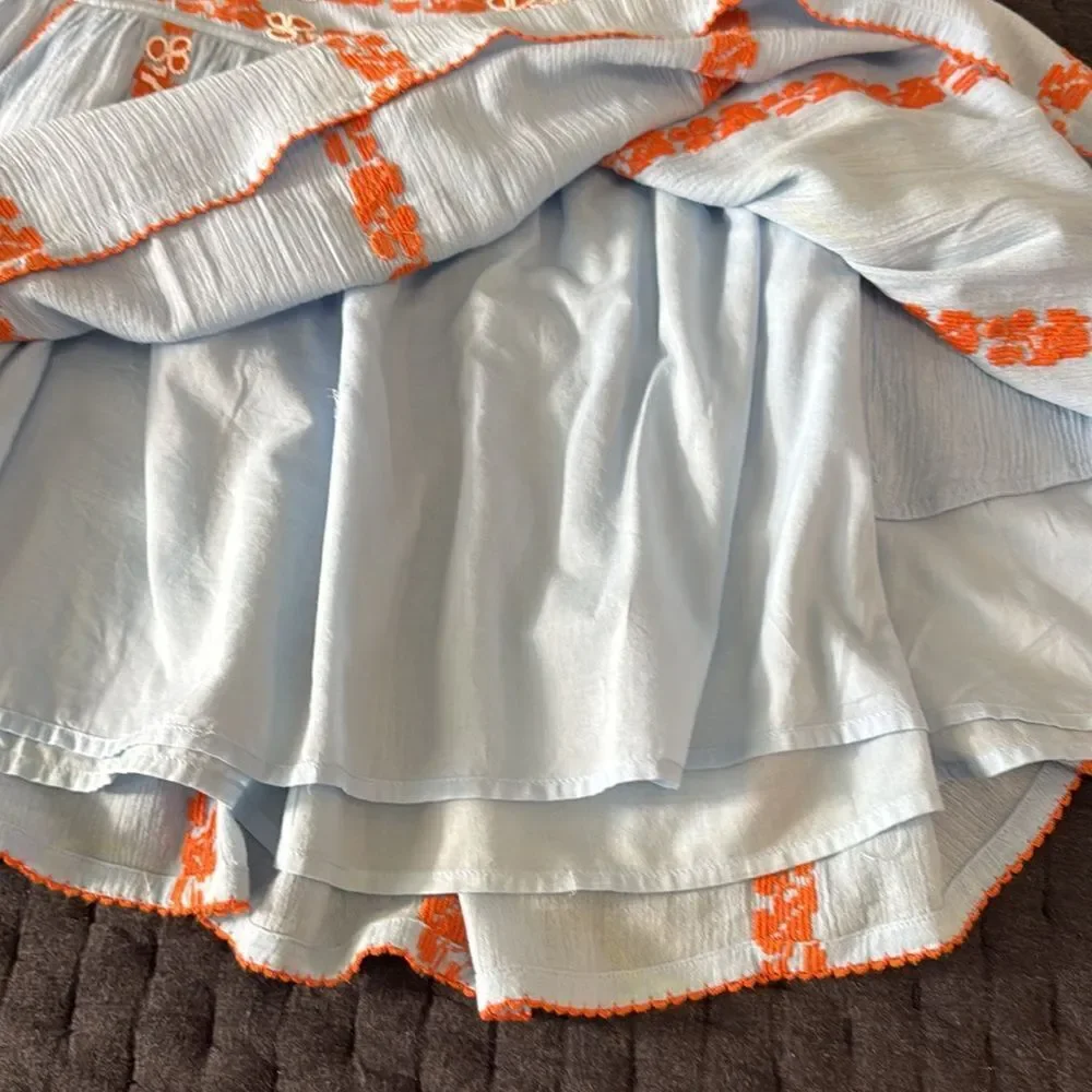 Tory Burch Embroidered Skirt Blue Orange Boho Lined Size 8 - Picture 6 of 8